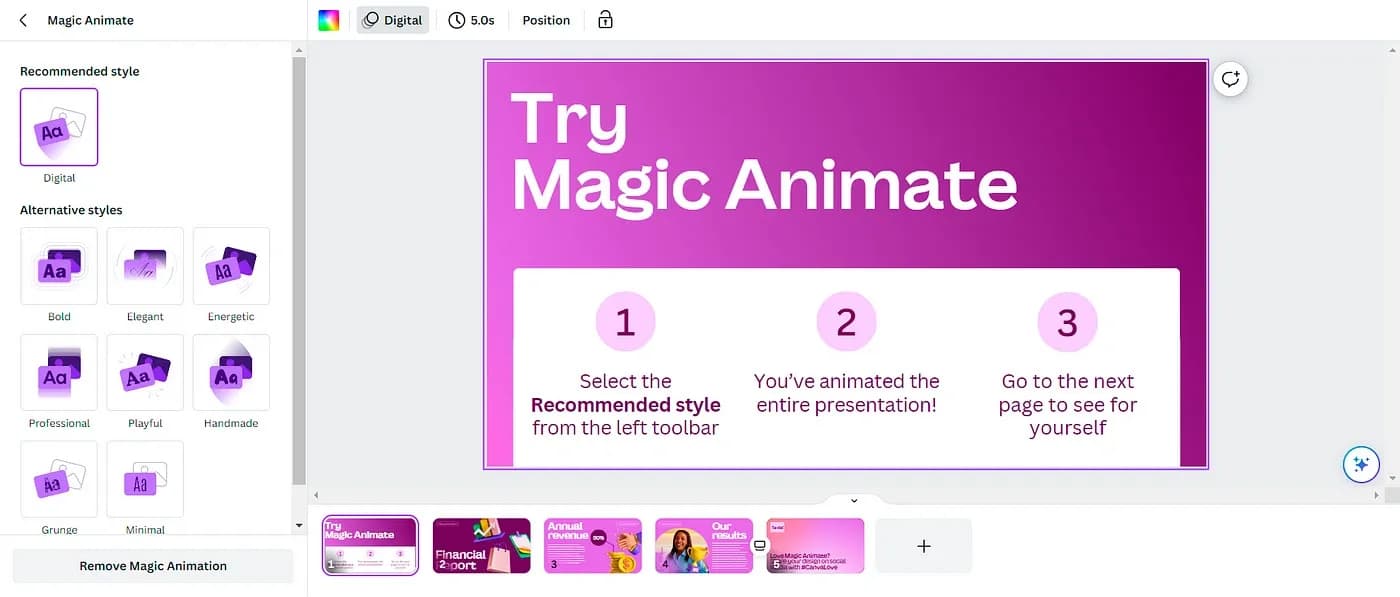 Canva Magic Animate tool for video creation