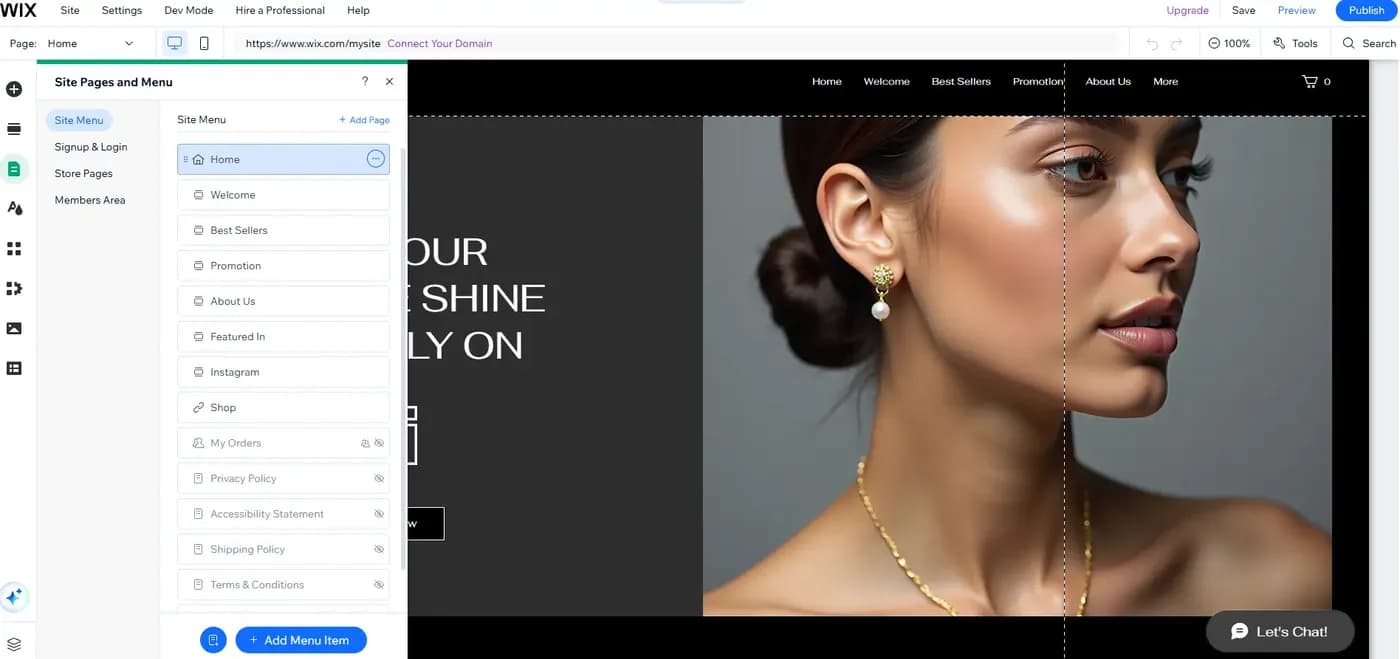the website that wix built for me with AI agent
