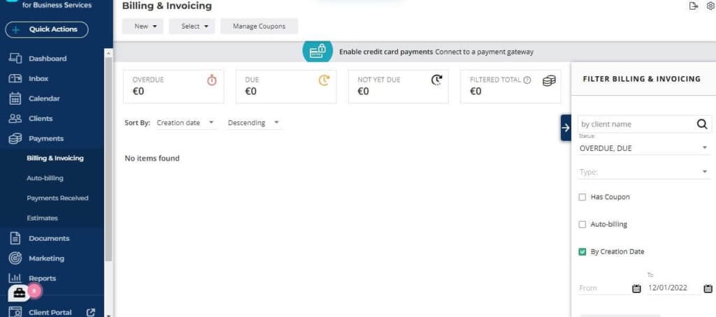 VCITA payment invoicing