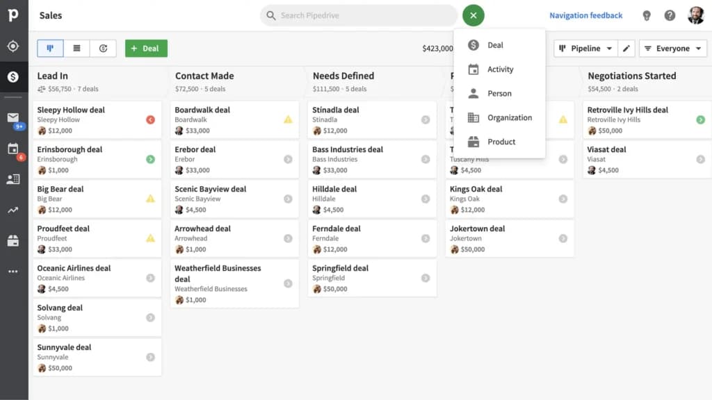 pipedrive sales interface
