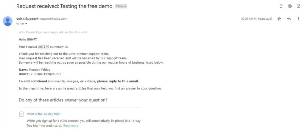 Vcita Email support