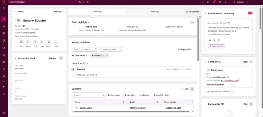 hubspot crm deals