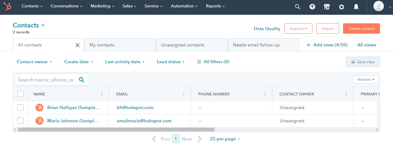 hubspot crm contact management