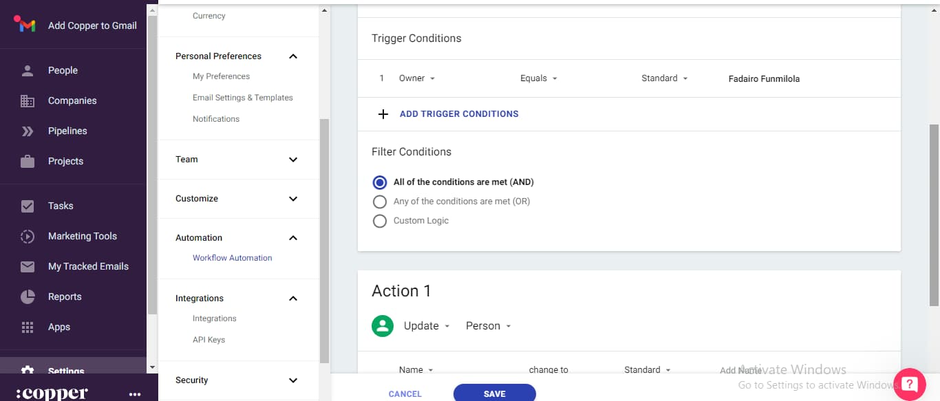 copper CRM automation