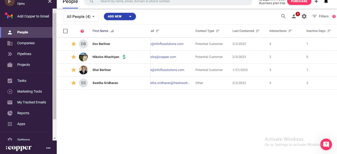 copper CRM contact management