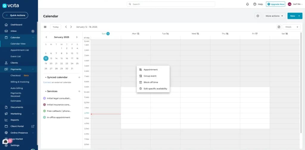 vCita Scheduling and Calendar