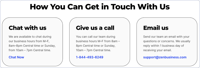 Zenbusiness Contact Page