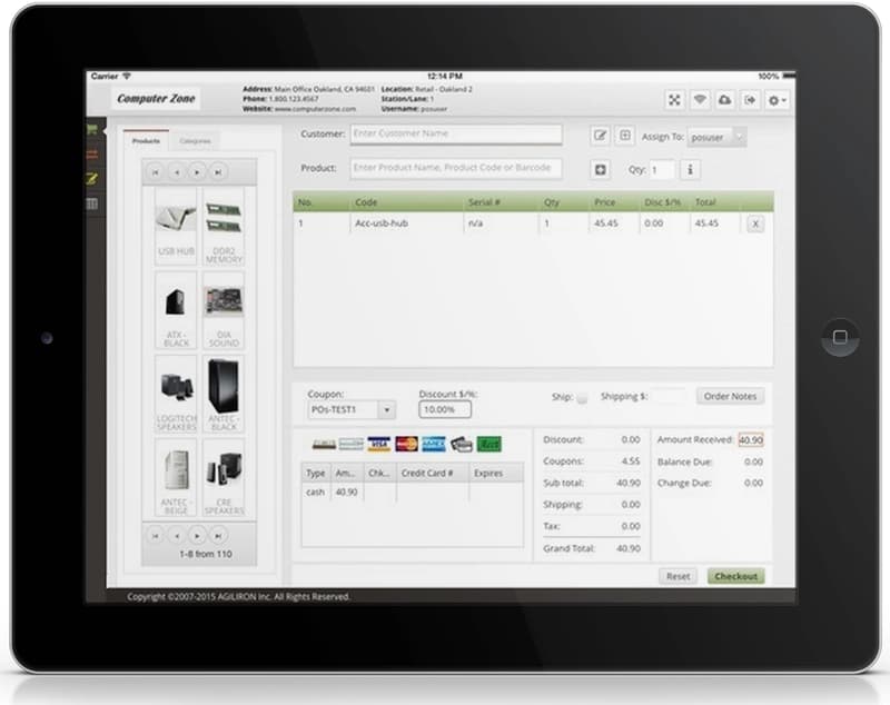 Agiliron POS dashboard