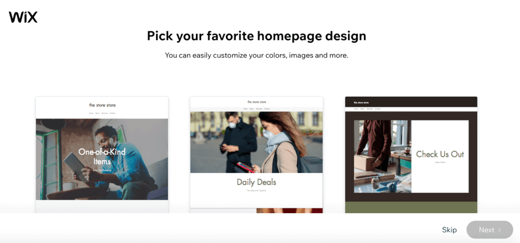 Wix.com user interface
