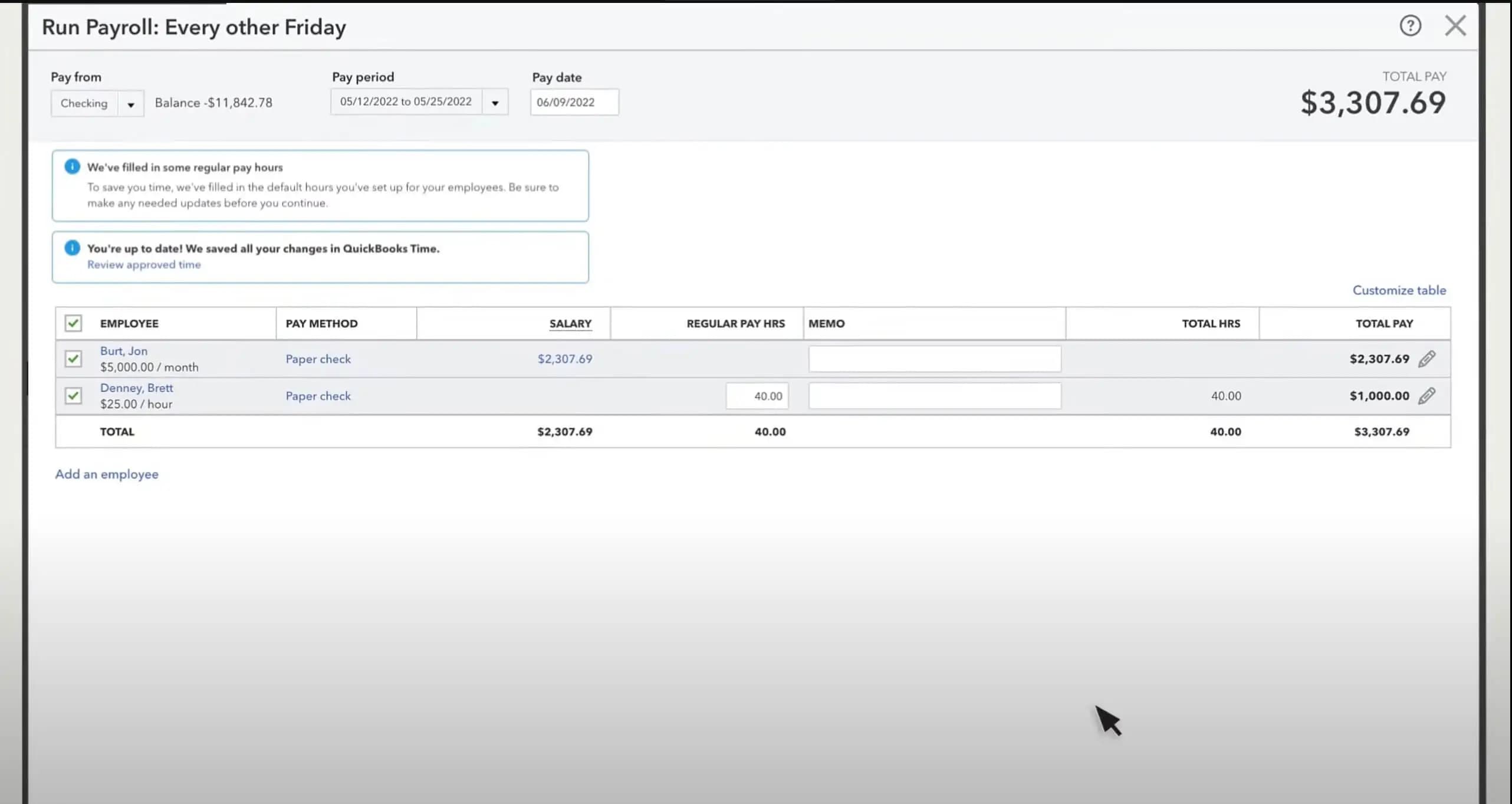 QuickBooks run payroll