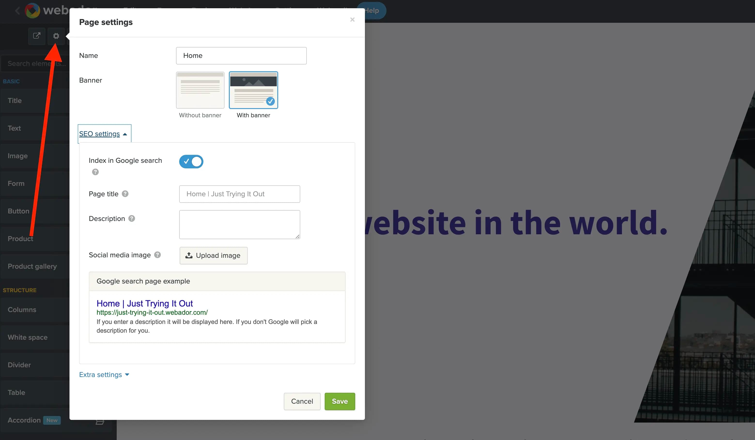 Webador SEO page tools