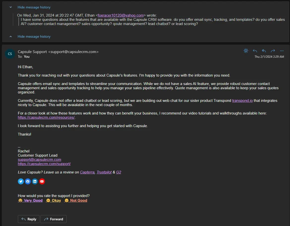 capsule email support