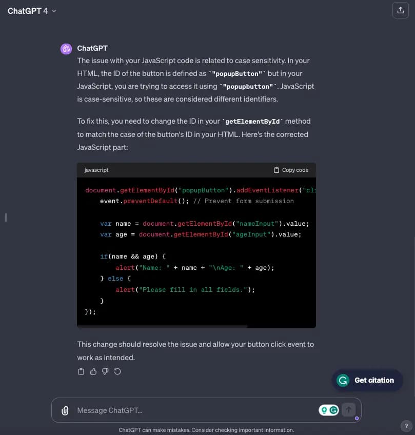 ChatGPT debugging code
