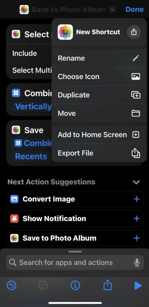 Add to home screen option