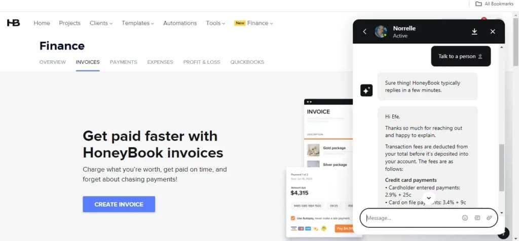 chatbot honeybook