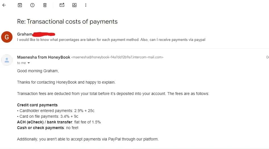 email response honeybook