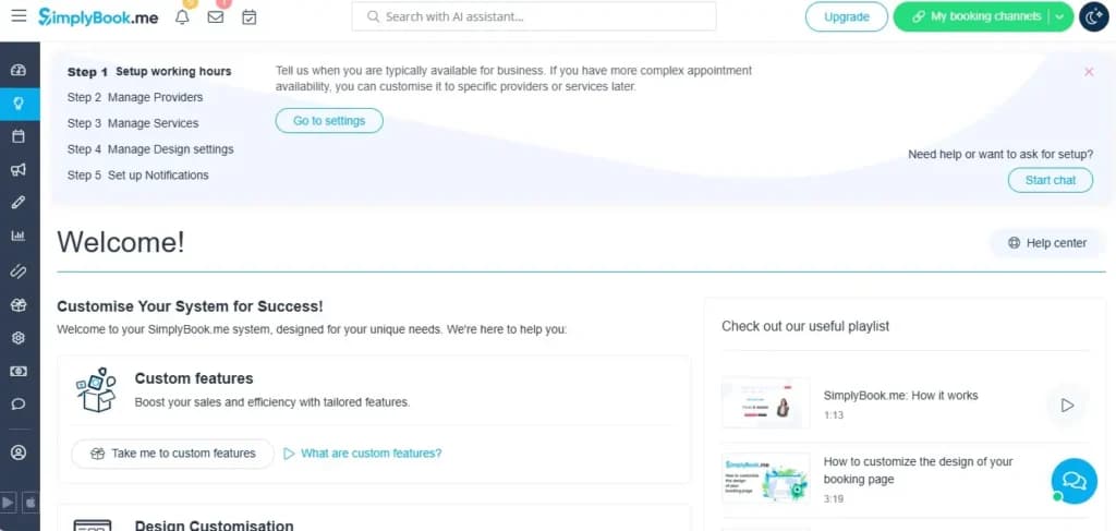 Simplybook - dashboard