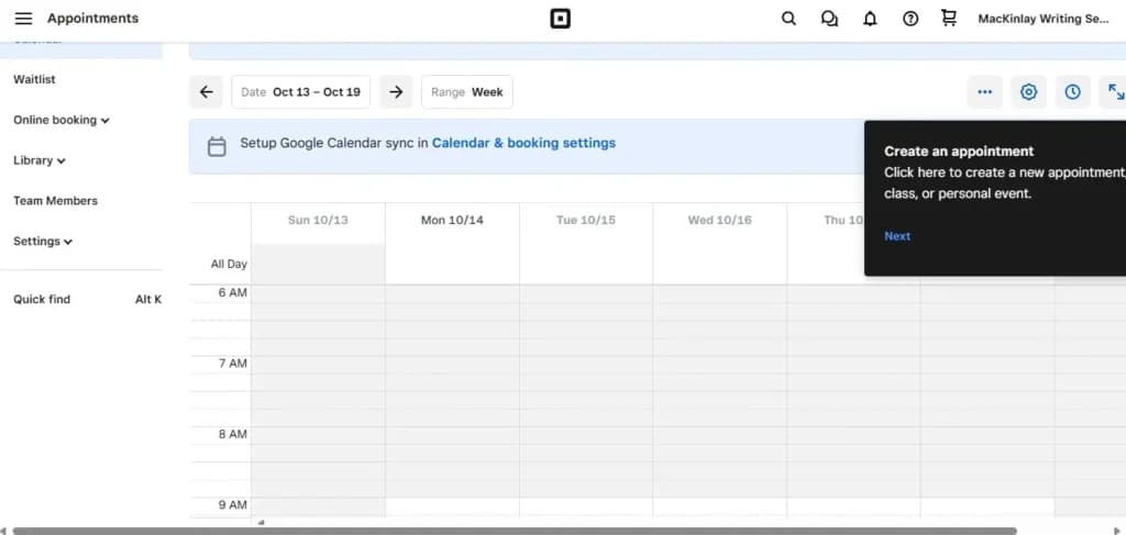 Square appts - calendar