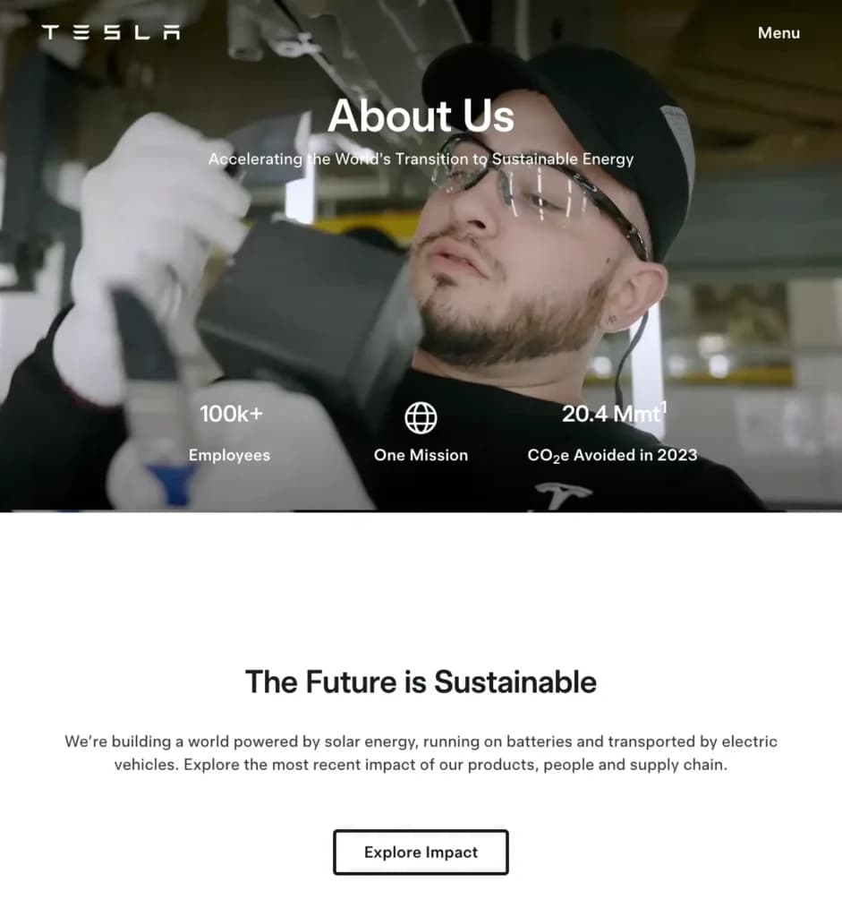 Tesla about us page