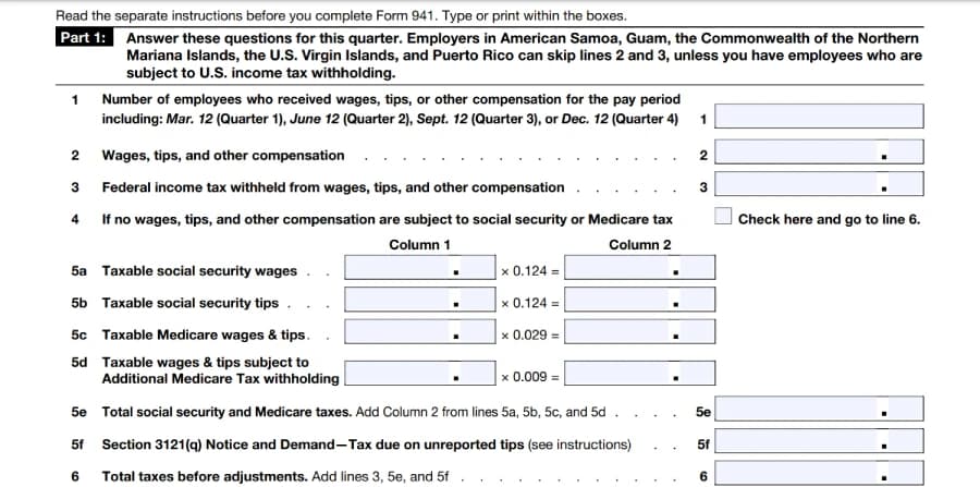 Wages &amp; taxes section form 941