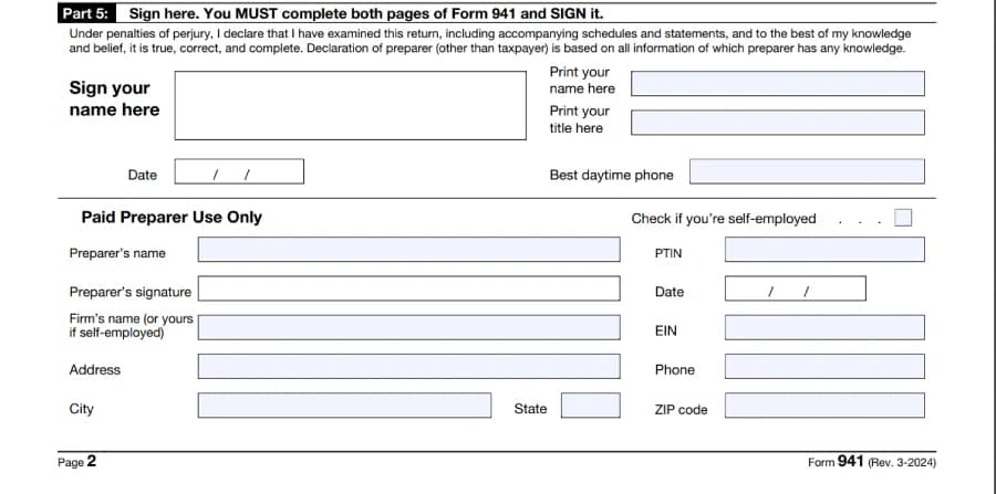 Certification section form 941