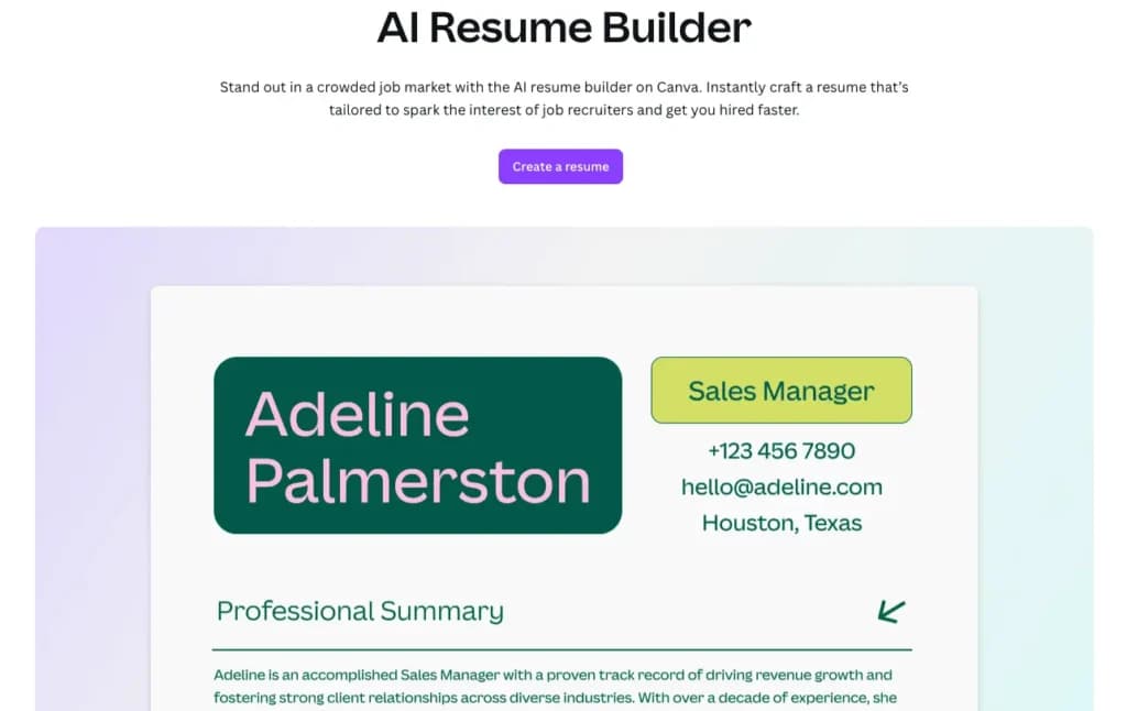 canva ai resume