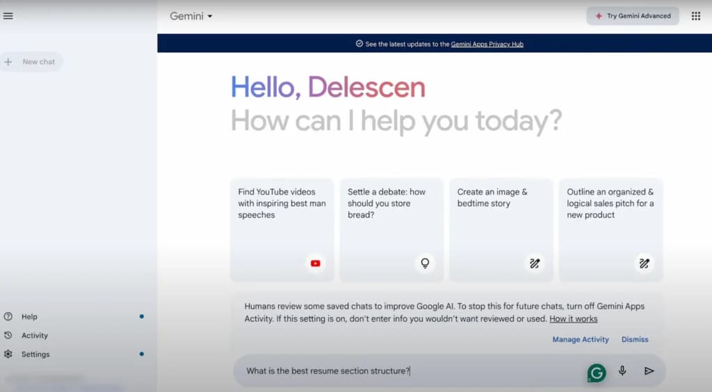 gemini resume builder