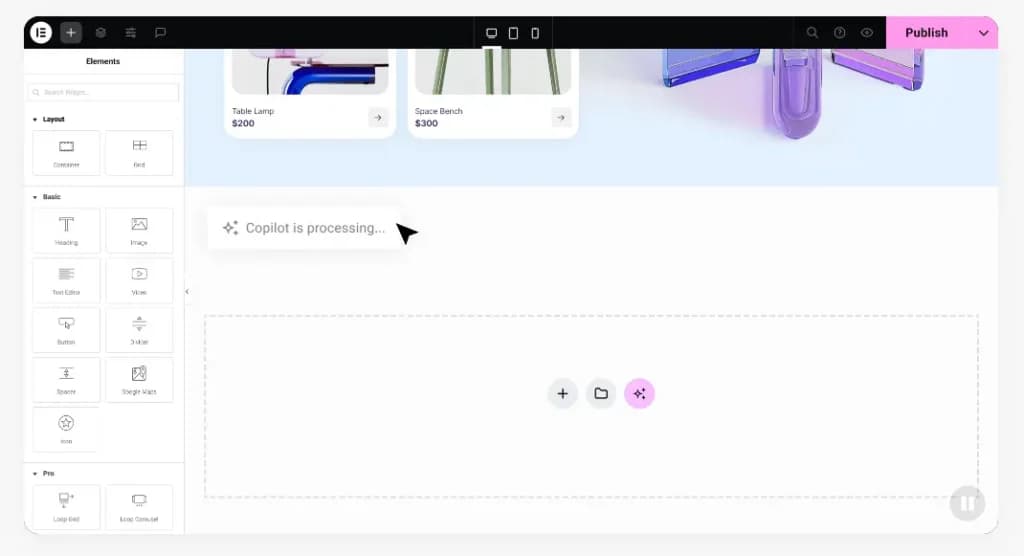elementor drag and drop