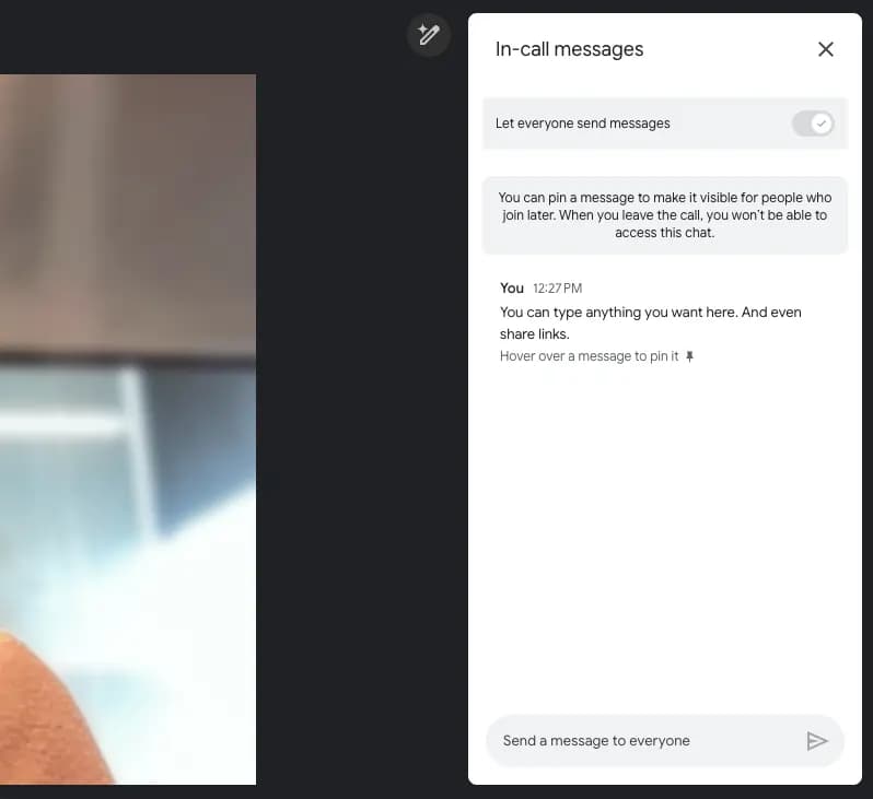 Chat features google meet
