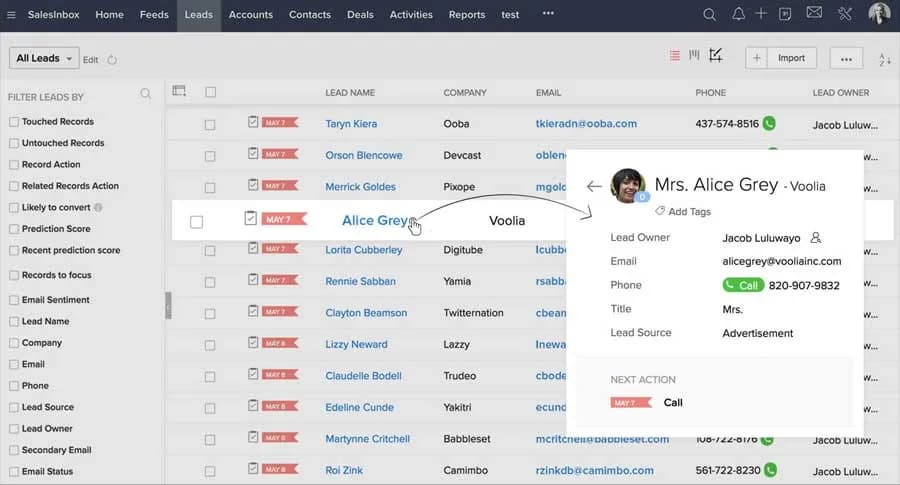 zoho crm dashboard