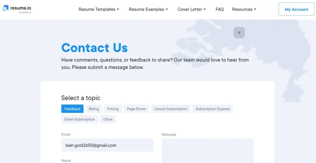 Resume.io - Contact Us