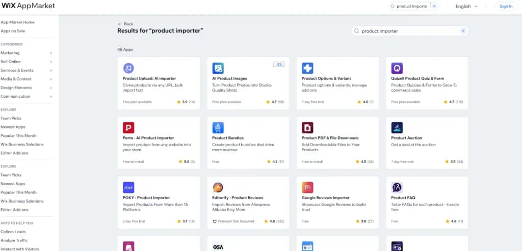 Wix app market