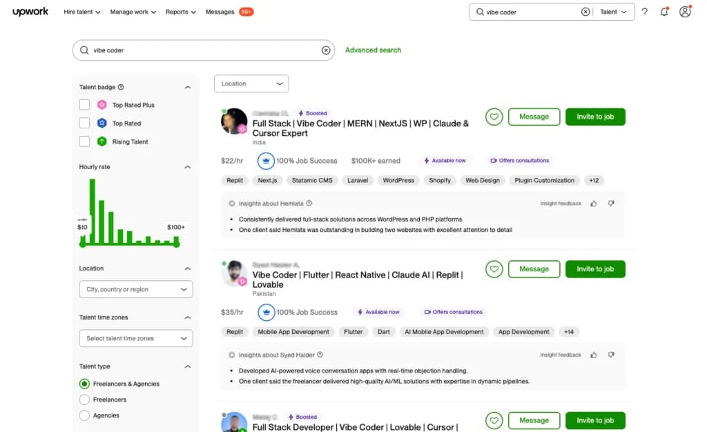 upwork vibe coding