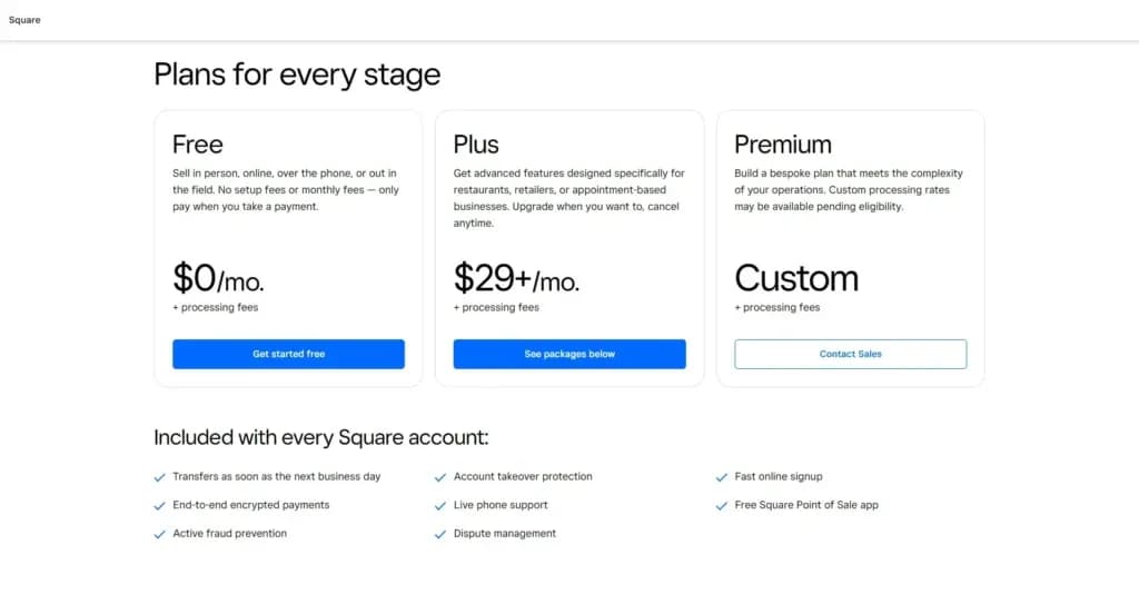 Square plans and pricing