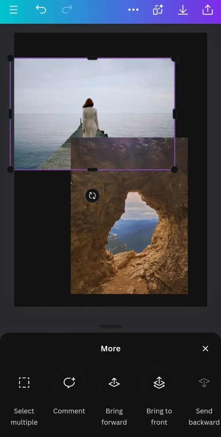 Use “Forward” or “Backward” adjust the stacking order of the images