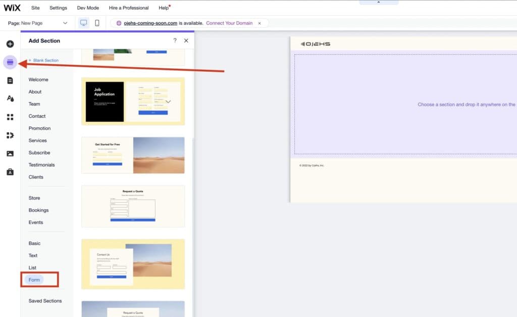 Wix form customizations -how to add a form