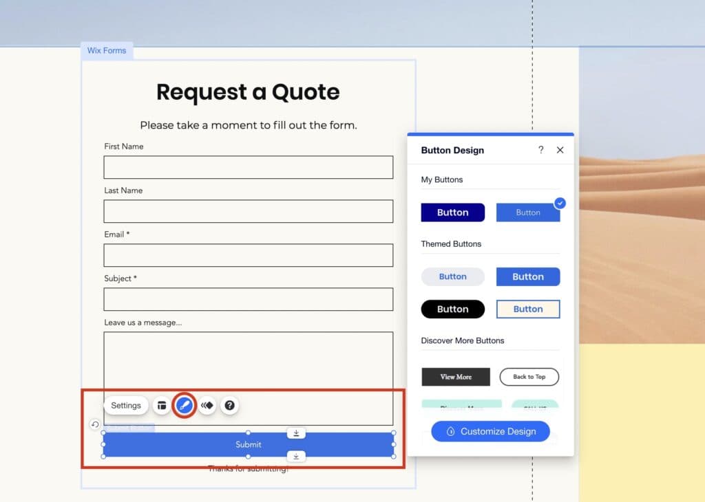 Customize your button with Wix button Design