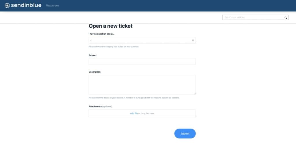 Sendinblue ticketing system