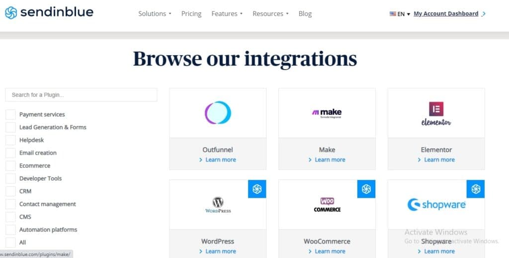 Sendinblue app integrations