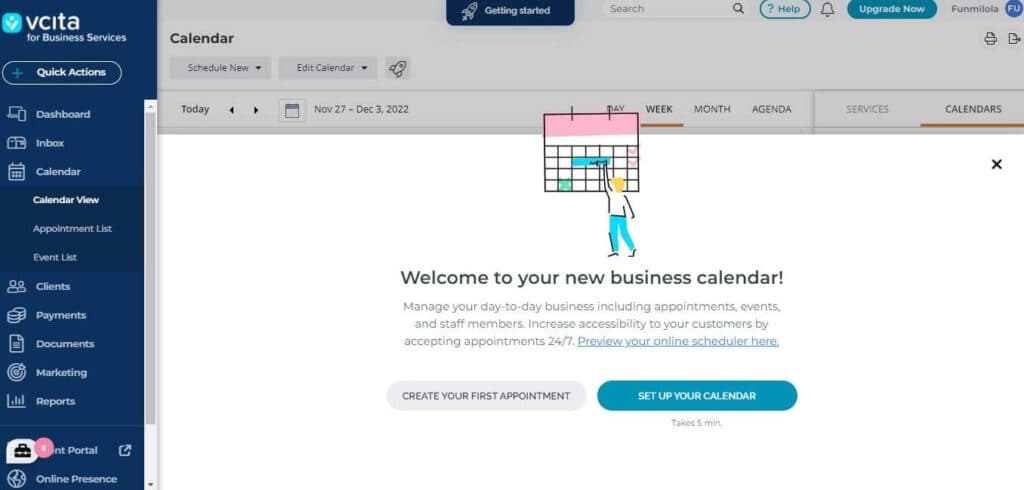 VCITA calendar scheduling