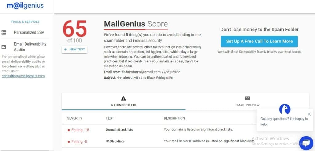 GetResponse deliverability test