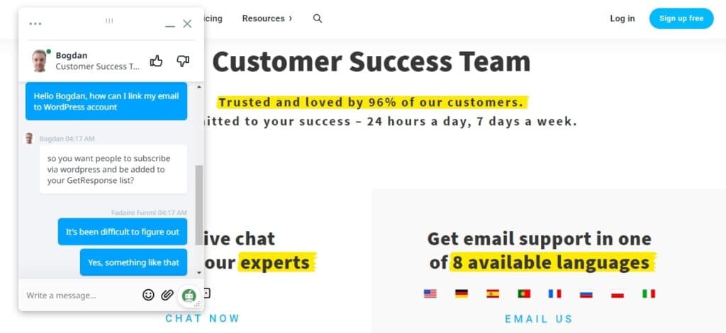 GetResponse live chat