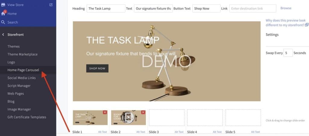 BigCommerce homepage carousel