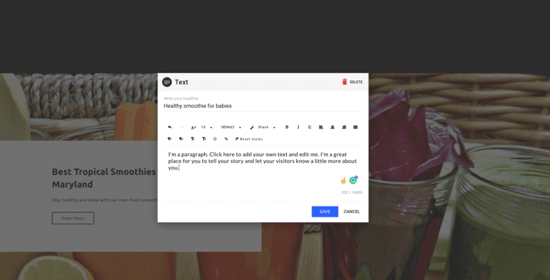 SimpleSite Text design use case