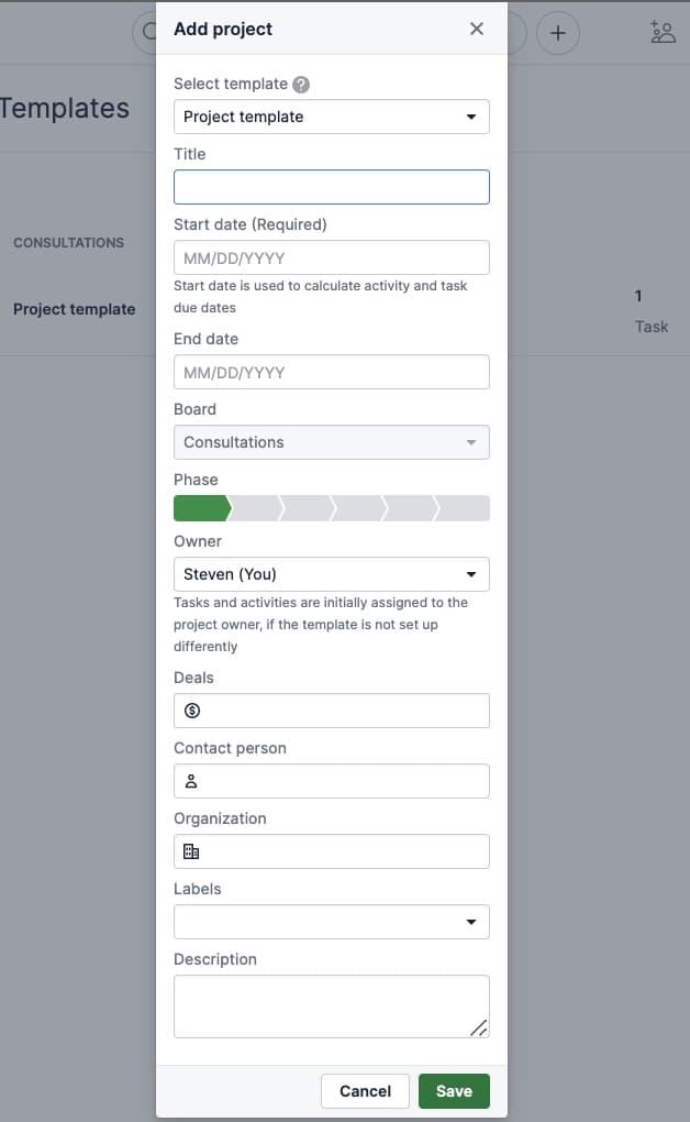 pipedrive projects project templates
