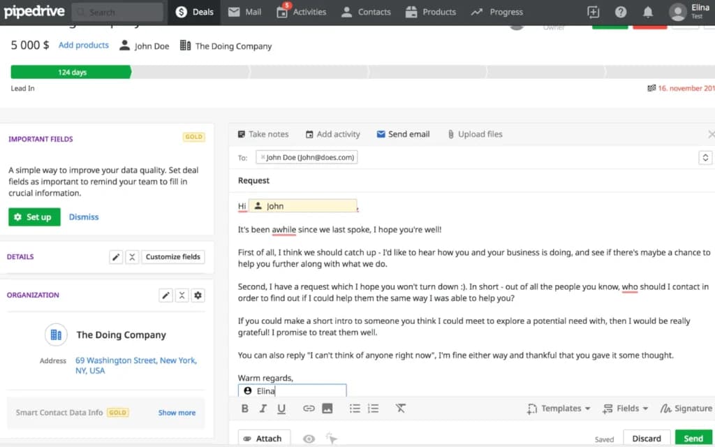 Pipedrive Projects email integration