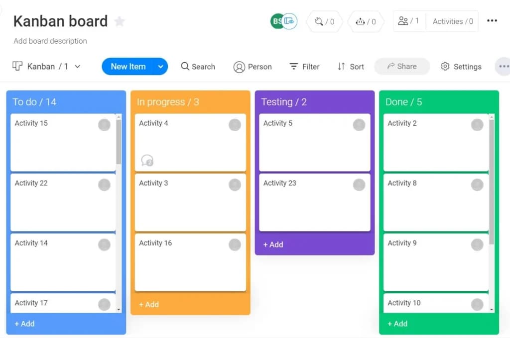 monday.com Kanban board