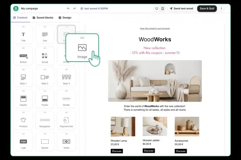 Brevo drag and drop editor