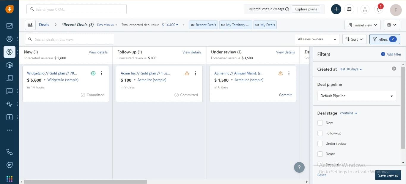 Freshsales deal tracking