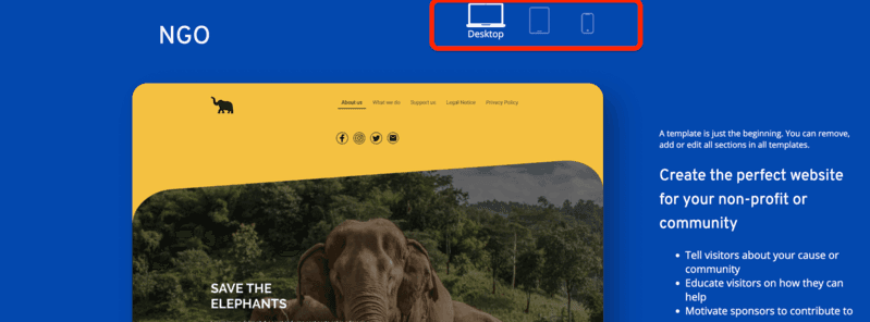 IONOS modes to check mobile responsiveness